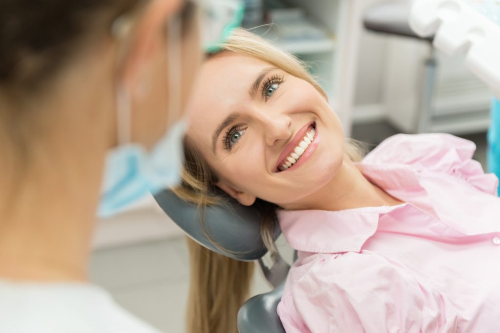 woman in a dental chair

